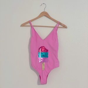 TopShop - Pink One Piece Swim - Popsicle Sequin - Size 4 - NWT Never Worn